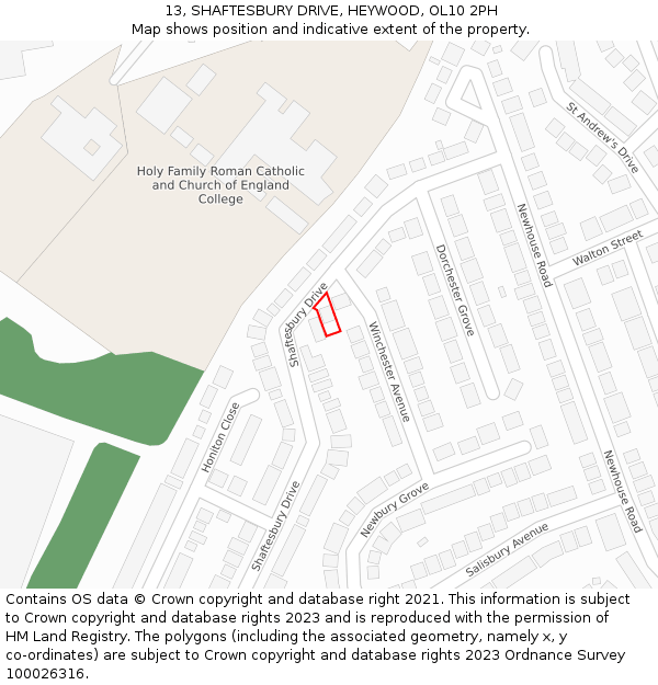 13, SHAFTESBURY DRIVE, HEYWOOD, OL10 2PH: Location map and indicative extent of plot