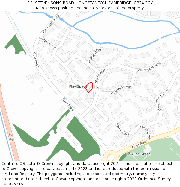 13, STEVENSONS ROAD, LONGSTANTON, CAMBRIDGE, CB24 3GY: Location map and indicative extent of plot