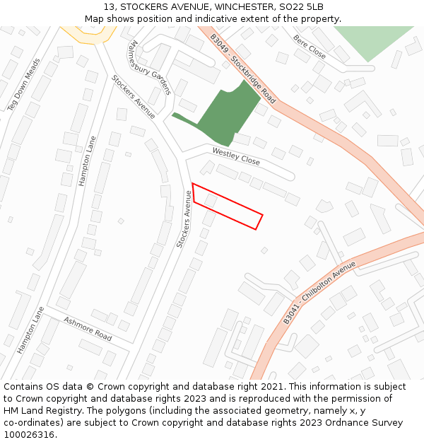 13, STOCKERS AVENUE, WINCHESTER, SO22 5LB: Location map and indicative extent of plot