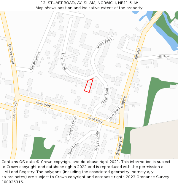 13, STUART ROAD, AYLSHAM, NORWICH, NR11 6HW: Location map and indicative extent of plot