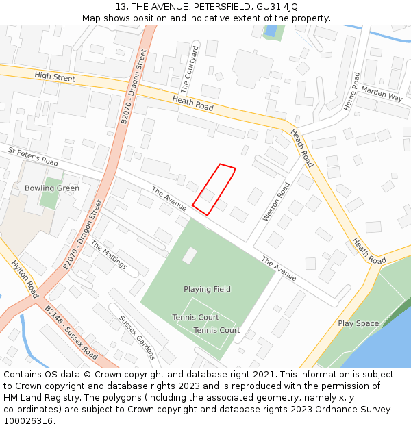 13, THE AVENUE, PETERSFIELD, GU31 4JQ: Location map and indicative extent of plot