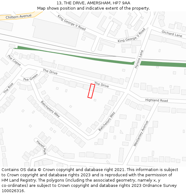 13, THE DRIVE, AMERSHAM, HP7 9AA: Location map and indicative extent of plot