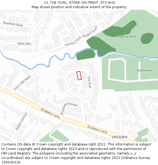 13, THE OVAL, STOKE-ON-TRENT, ST3 4HG: Location map and indicative extent of plot