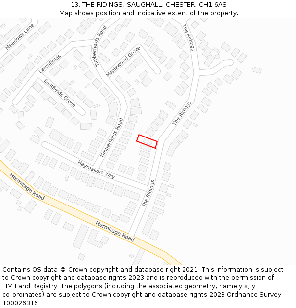 13, THE RIDINGS, SAUGHALL, CHESTER, CH1 6AS: Location map and indicative extent of plot