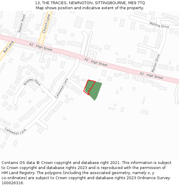 13, THE TRACIES, NEWINGTON, SITTINGBOURNE, ME9 7TQ: Location map and indicative extent of plot