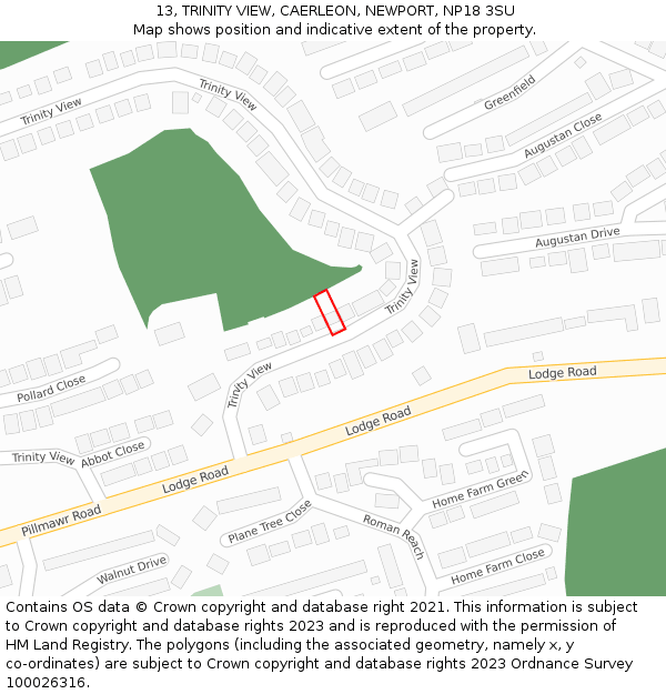 13, TRINITY VIEW, CAERLEON, NEWPORT, NP18 3SU: Location map and indicative extent of plot