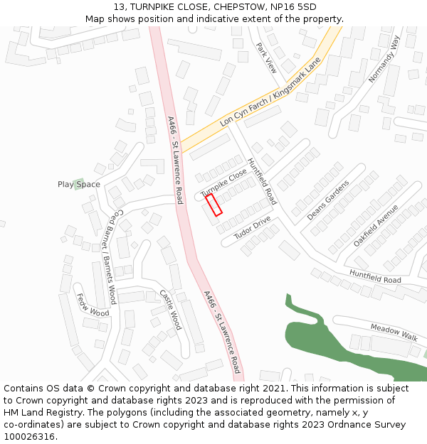 13, TURNPIKE CLOSE, CHEPSTOW, NP16 5SD: Location map and indicative extent of plot