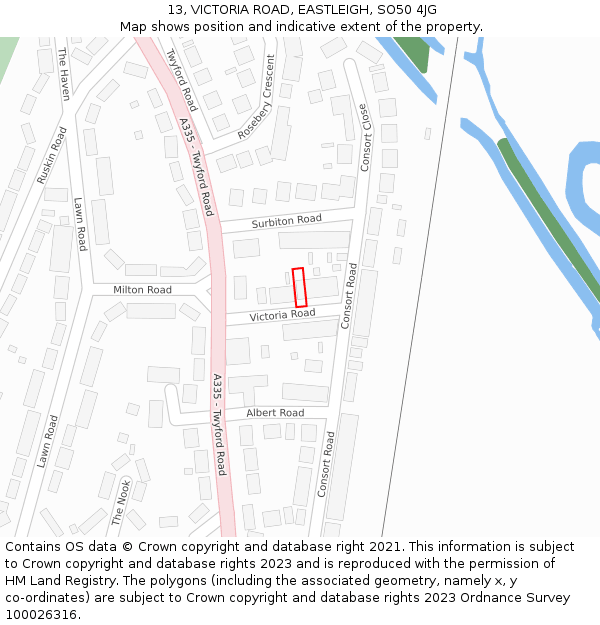 13, VICTORIA ROAD, EASTLEIGH, SO50 4JG: Location map and indicative extent of plot