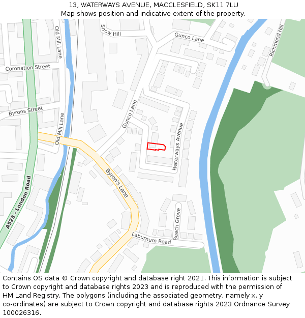 13, WATERWAYS AVENUE, MACCLESFIELD, SK11 7LU: Location map and indicative extent of plot