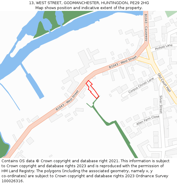 13, WEST STREET, GODMANCHESTER, HUNTINGDON, PE29 2HG: Location map and indicative extent of plot