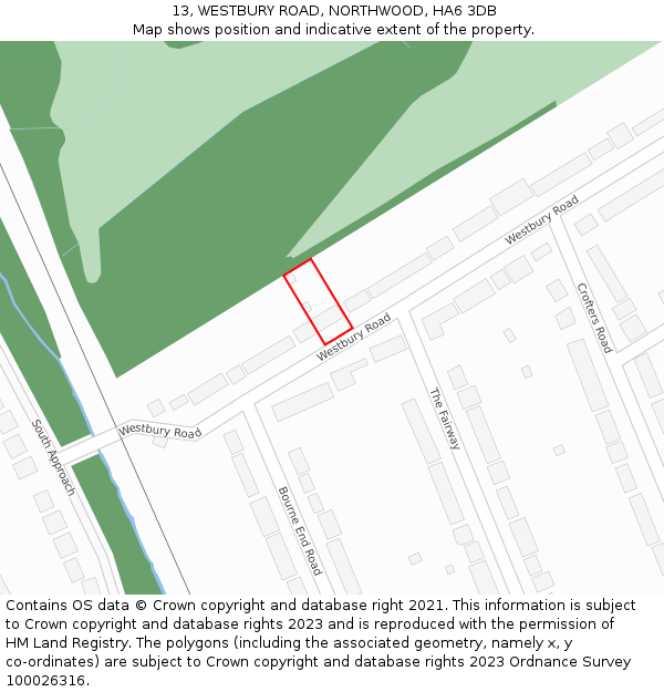 13, WESTBURY ROAD, NORTHWOOD, HA6 3DB: Location map and indicative extent of plot