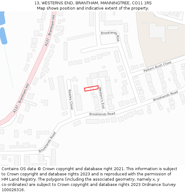 13, WESTERNS END, BRANTHAM, MANNINGTREE, CO11 1RS: Location map and indicative extent of plot