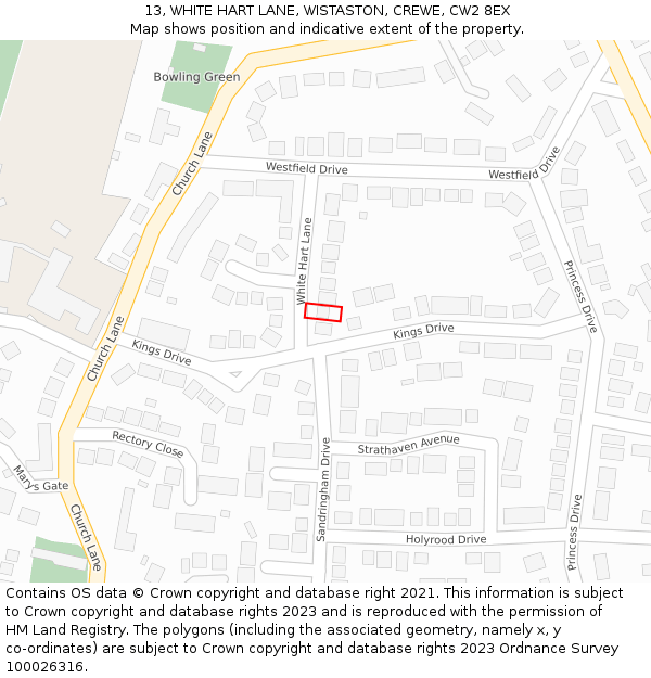 13, WHITE HART LANE, WISTASTON, CREWE, CW2 8EX: Location map and indicative extent of plot