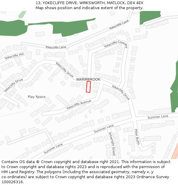 13, YOKECLIFFE DRIVE, WIRKSWORTH, MATLOCK, DE4 4EX: Location map and indicative extent of plot