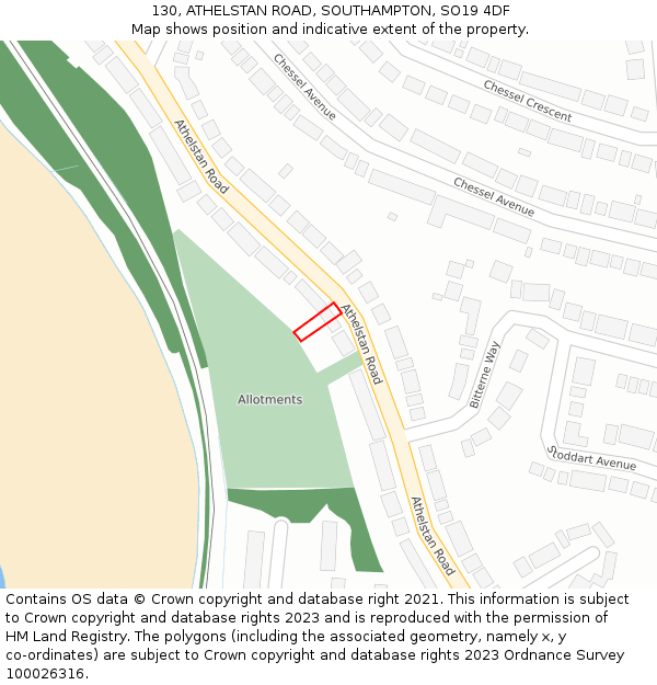 130, ATHELSTAN ROAD, SOUTHAMPTON, SO19 4DF: Location map and indicative extent of plot