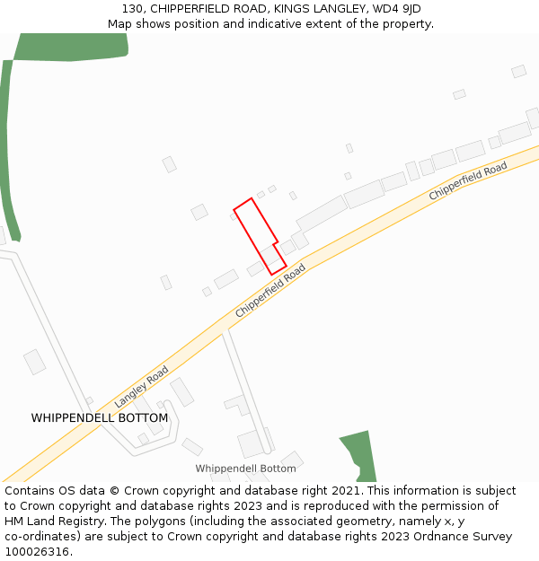 130, CHIPPERFIELD ROAD, KINGS LANGLEY, WD4 9JD: Location map and indicative extent of plot