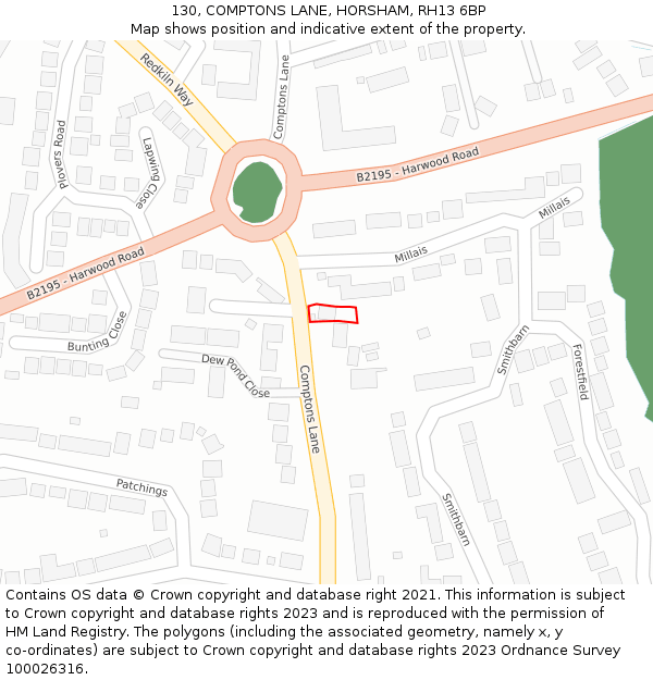 130, COMPTONS LANE, HORSHAM, RH13 6BP: Location map and indicative extent of plot