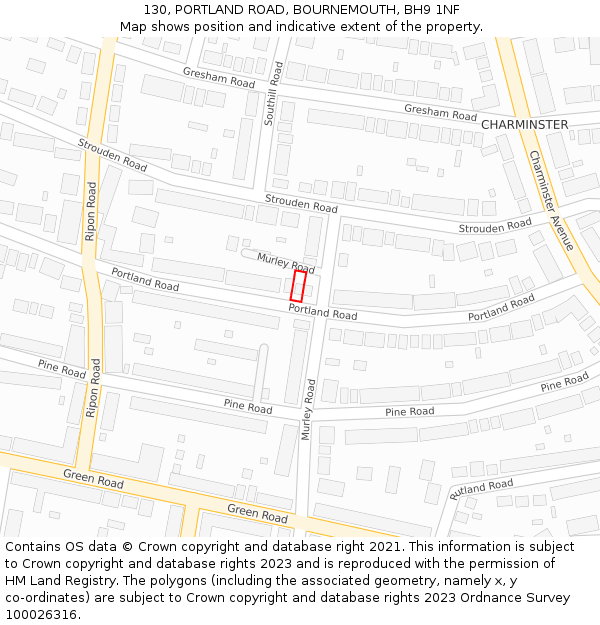 130, PORTLAND ROAD, BOURNEMOUTH, BH9 1NF: Location map and indicative extent of plot