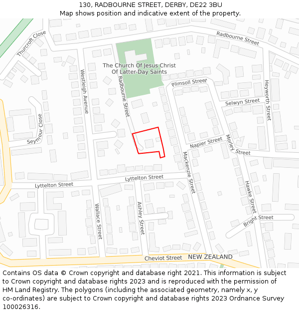 130, RADBOURNE STREET, DERBY, DE22 3BU: Location map and indicative extent of plot