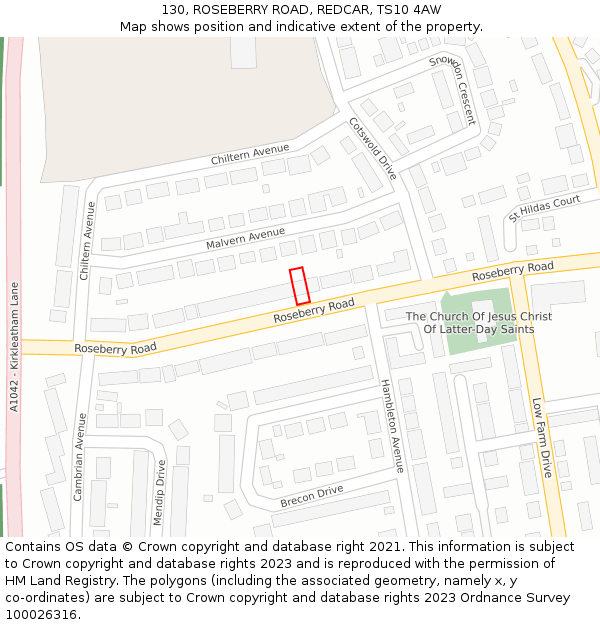 130, ROSEBERRY ROAD, REDCAR, TS10 4AW: Location map and indicative extent of plot