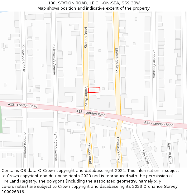 130, STATION ROAD, LEIGH-ON-SEA, SS9 3BW: Location map and indicative extent of plot