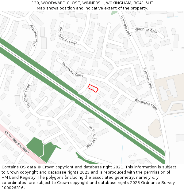 130, WOODWARD CLOSE, WINNERSH, WOKINGHAM, RG41 5UT: Location map and indicative extent of plot