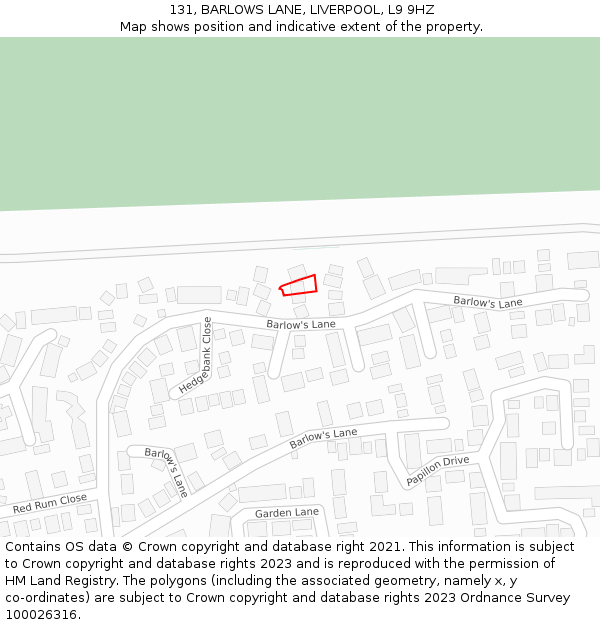 131, BARLOWS LANE, LIVERPOOL, L9 9HZ: Location map and indicative extent of plot