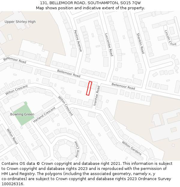 131, BELLEMOOR ROAD, SOUTHAMPTON, SO15 7QW: Location map and indicative extent of plot