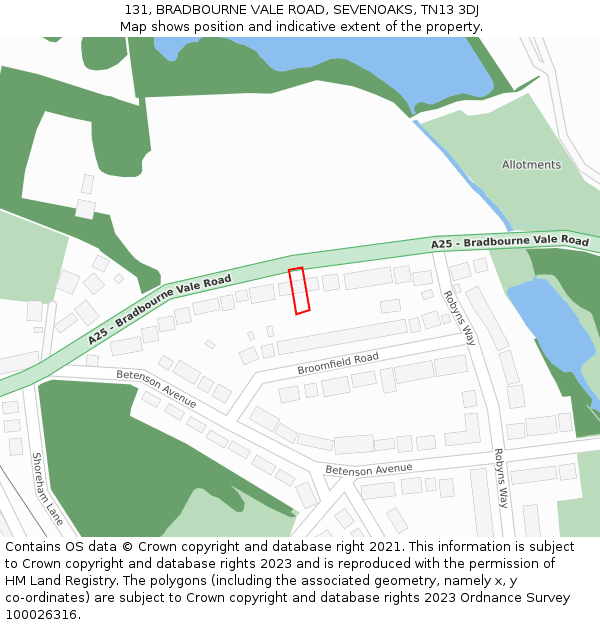 131, BRADBOURNE VALE ROAD, SEVENOAKS, TN13 3DJ: Location map and indicative extent of plot