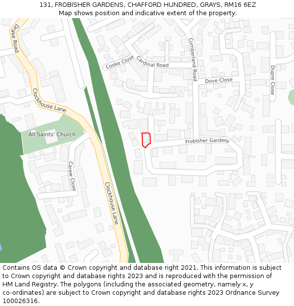 131, FROBISHER GARDENS, CHAFFORD HUNDRED, GRAYS, RM16 6EZ: Location map and indicative extent of plot