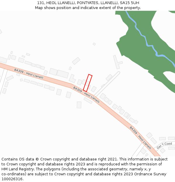 131, HEOL LLANELLI, PONTYATES, LLANELLI, SA15 5UH: Location map and indicative extent of plot