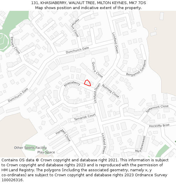 131, KHASIABERRY, WALNUT TREE, MILTON KEYNES, MK7 7DS: Location map and indicative extent of plot