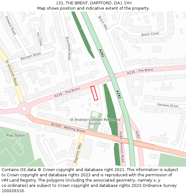 131, THE BRENT, DARTFORD, DA1 1YH: Location map and indicative extent of plot