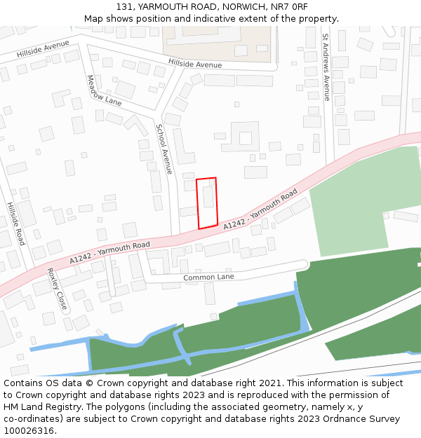 131, YARMOUTH ROAD, NORWICH, NR7 0RF: Location map and indicative extent of plot