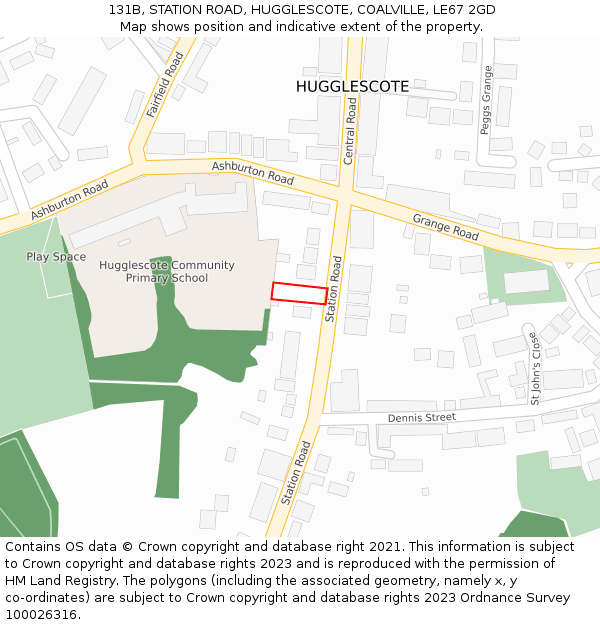 131B, STATION ROAD, HUGGLESCOTE, COALVILLE, LE67 2GD: Location map and indicative extent of plot