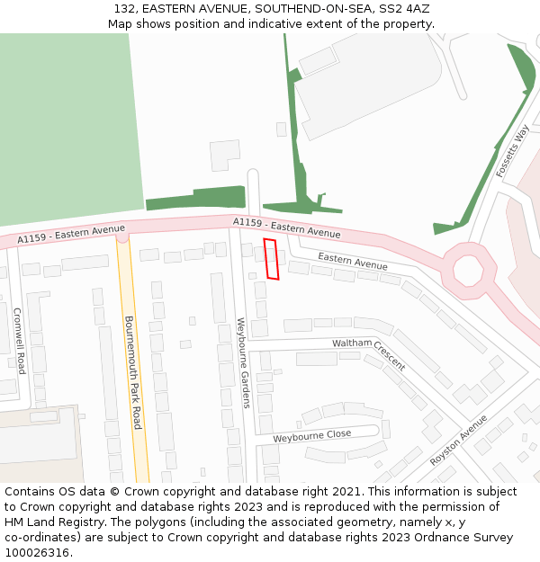 132, EASTERN AVENUE, SOUTHEND-ON-SEA, SS2 4AZ: Location map and indicative extent of plot