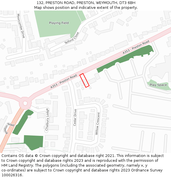 132, PRESTON ROAD, PRESTON, WEYMOUTH, DT3 6BH: Location map and indicative extent of plot