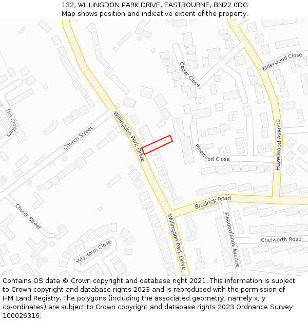 132, WILLINGDON PARK DRIVE, EASTBOURNE, BN22 0DG: Location map and indicative extent of plot