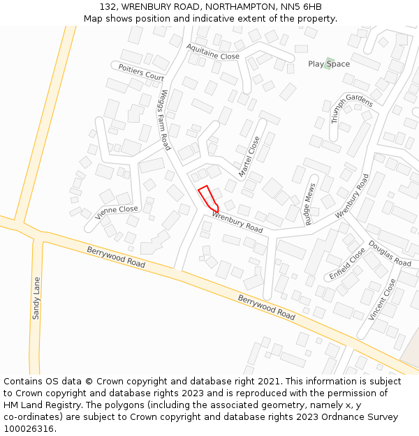 132, WRENBURY ROAD, NORTHAMPTON, NN5 6HB: Location map and indicative extent of plot