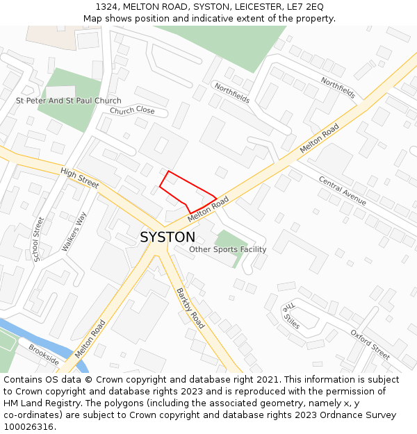 1324, MELTON ROAD, SYSTON, LEICESTER, LE7 2EQ: Location map and indicative extent of plot