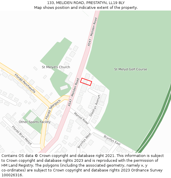 133, MELIDEN ROAD, PRESTATYN, LL19 8LY: Location map and indicative extent of plot