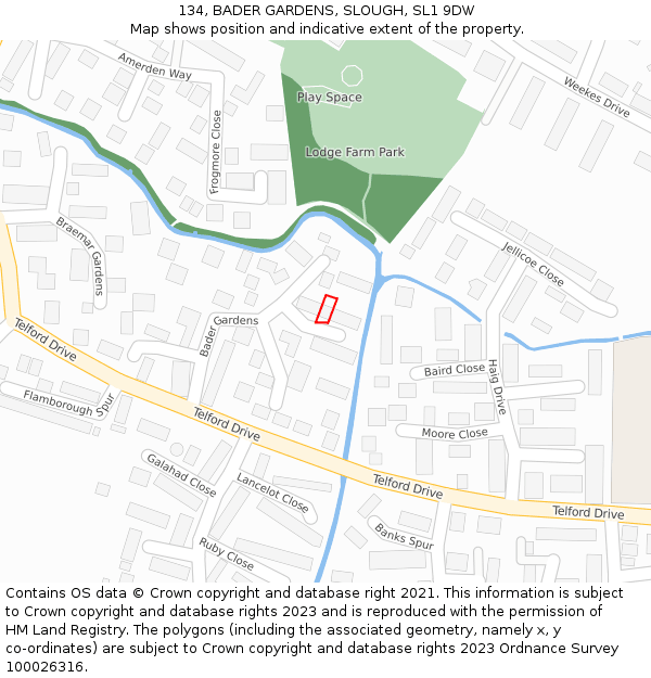 134, BADER GARDENS, SLOUGH, SL1 9DW: Location map and indicative extent of plot