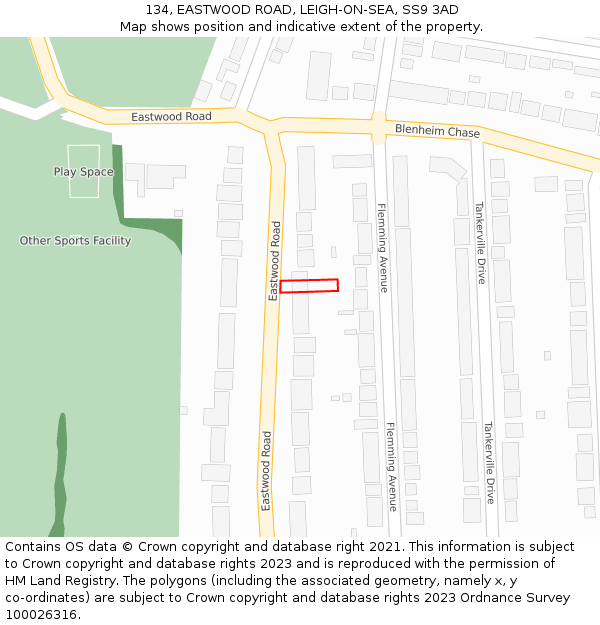 134, EASTWOOD ROAD, LEIGH-ON-SEA, SS9 3AD: Location map and indicative extent of plot