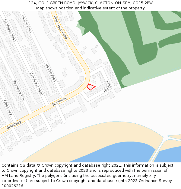 134, GOLF GREEN ROAD, JAYWICK, CLACTON-ON-SEA, CO15 2RW: Location map and indicative extent of plot