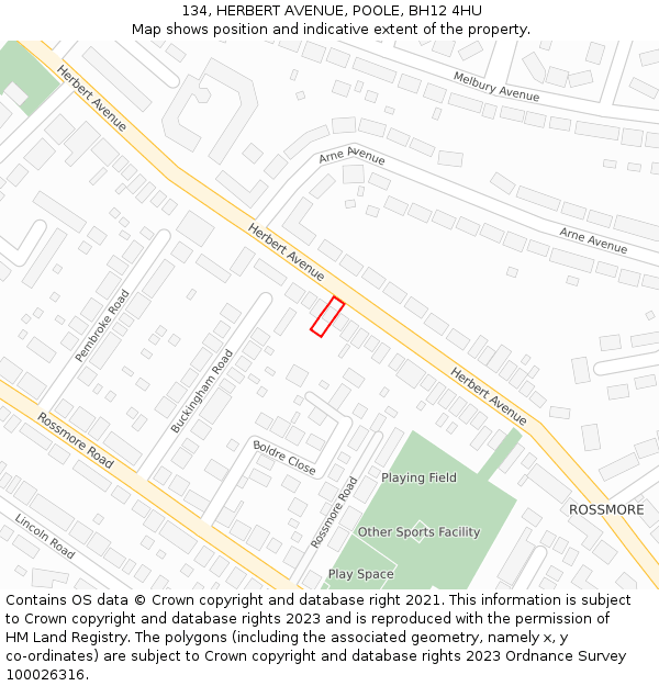 134, HERBERT AVENUE, POOLE, BH12 4HU: Location map and indicative extent of plot