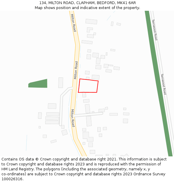 134, MILTON ROAD, CLAPHAM, BEDFORD, MK41 6AR: Location map and indicative extent of plot