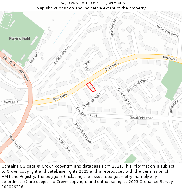 134, TOWNGATE, OSSETT, WF5 0PN: Location map and indicative extent of plot