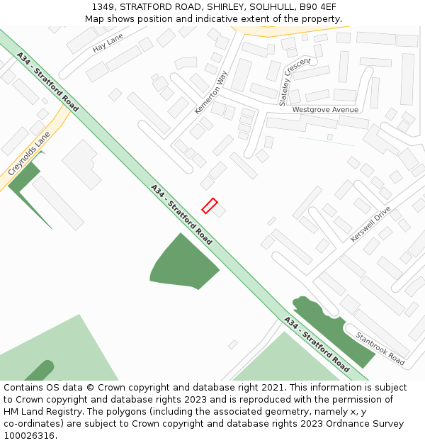 1349, STRATFORD ROAD, SHIRLEY, SOLIHULL, B90 4EF: Location map and indicative extent of plot