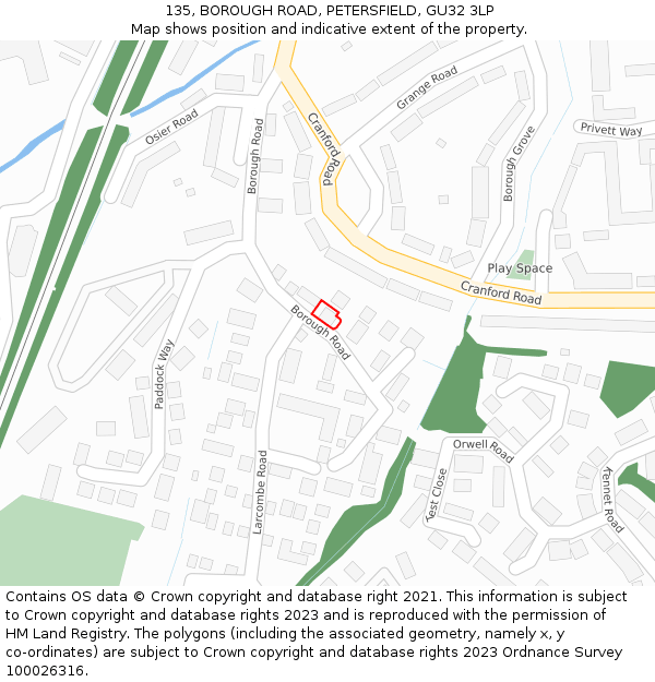 135, BOROUGH ROAD, PETERSFIELD, GU32 3LP: Location map and indicative extent of plot