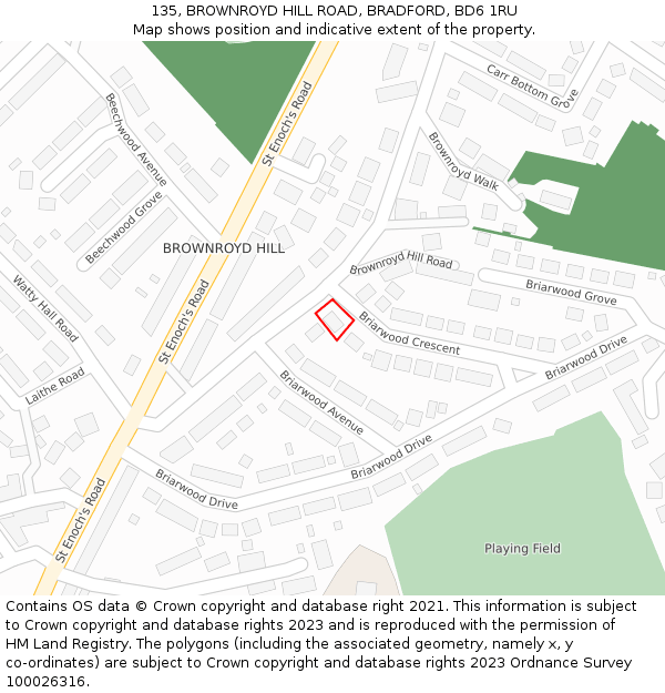 135, BROWNROYD HILL ROAD, BRADFORD, BD6 1RU: Location map and indicative extent of plot